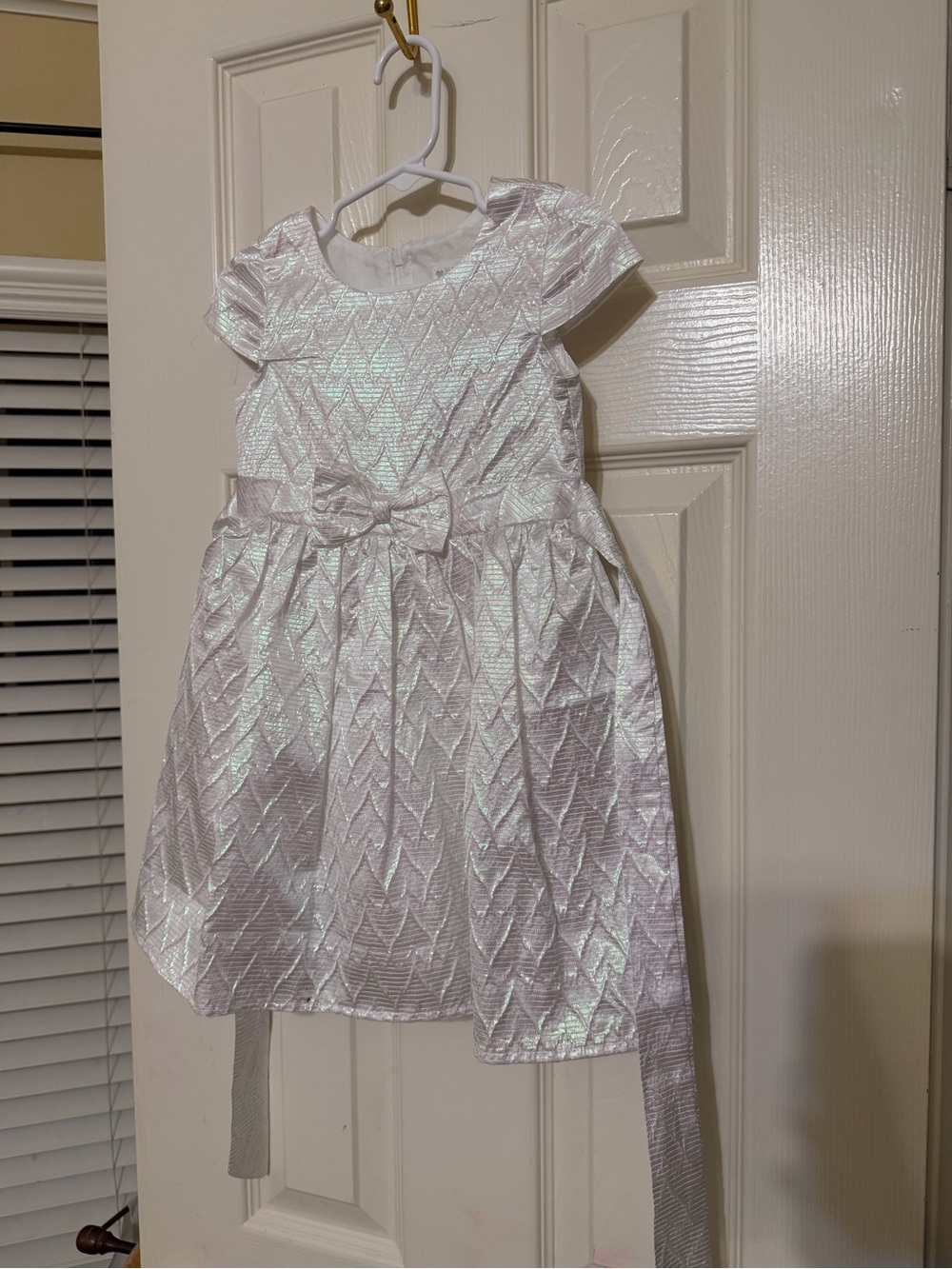 Nannette Iridescent White Chevron Party Dress with Bow